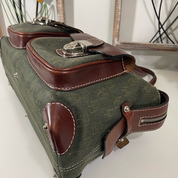 VTG Dooney & Bourke Handbag Canvas & Leather Hunter Green w/Dark Leather Accents - Picture 6 of 11
